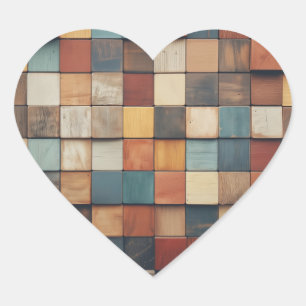 Rustic Colourful Wooden Blocks Pattern Heart Sticker