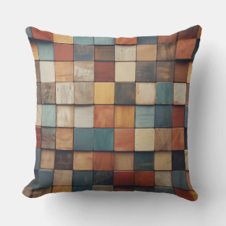 Rustic Colourful Wooden Blocks Pattern Throw Pillow
