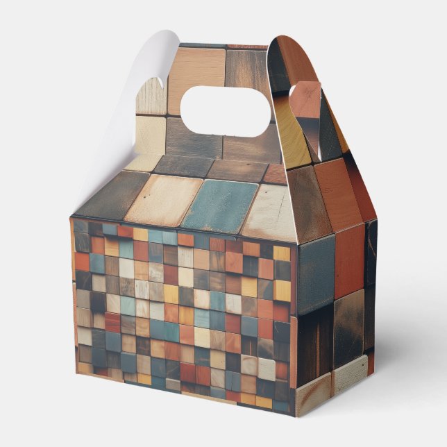 Rustic Colourful Wooden Blocks Pattern Watch Favor Box (Front Side)