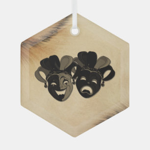 Rustic Comedy and Tragedy Theatre Design Glass Ornament