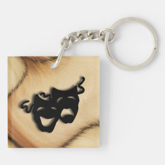 Rustic Comedy and Tragedy Theatre Masks Keychain