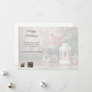Rustic Company Logo QR code Business Holiday Card