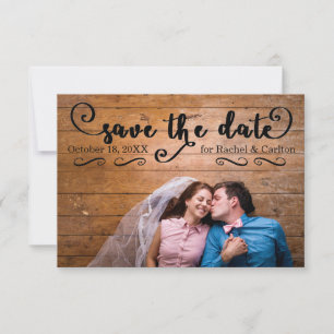 Rustic Confetti Black Photo-3x5 Save the Date Card