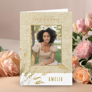 Rustic Congratulations Gold Foliage Graduate Photo Card