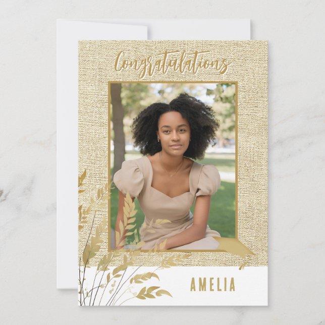 Rustic Congratulations Gold Foliage Graduate Photo Card (Front)