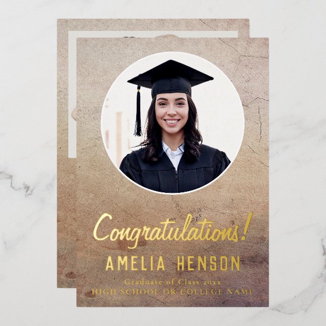 Rustic Congratulations Graduate 2 Photo Graduation Foil Holiday Card (Front/Back)