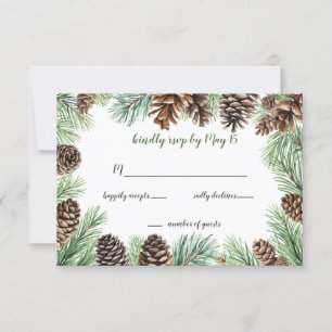 Rustic Conifer Leaves Pine cone Wedding RSVP Card