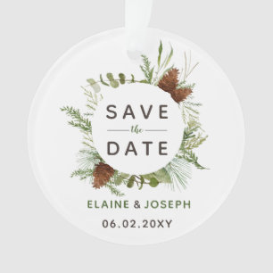 Rustic Conifer Pine Cone Save The Date Photo Ornament