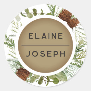 Rustic Conifer Pine cone Wedding Classic Round Sticker