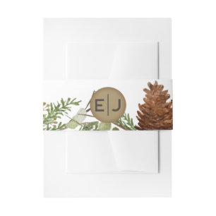 Rustic Conifer Pine cone Wedding Invitation Belly Band