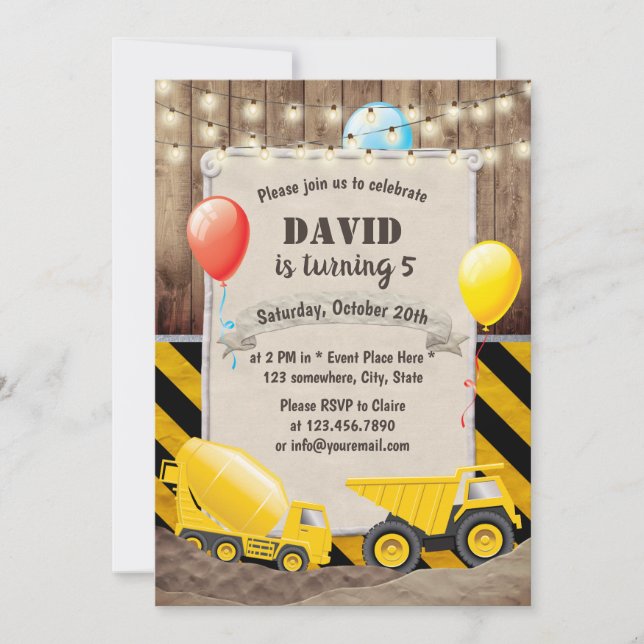 Rustic Construction Dump Truck Boys Birthday Invitation (Front)