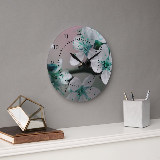 Rustic Contemporary Teal Flower  Large Clock (Office)