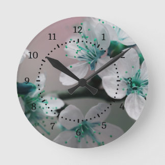 Rustic Contemporary Teal Flower Round Clock