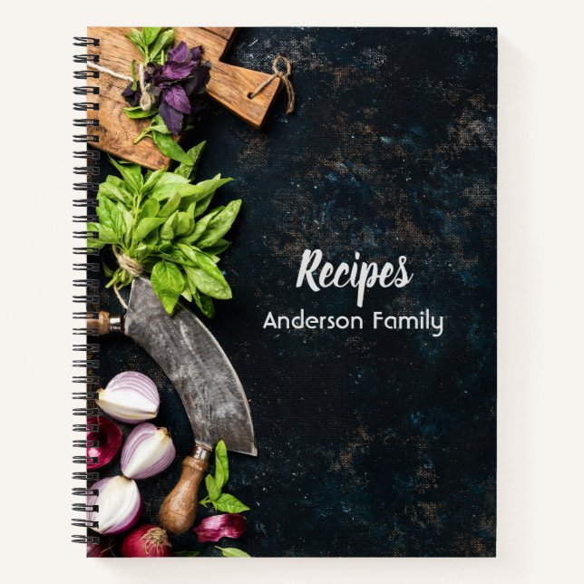 Rustic cookbook notebook dark canvas herbs food (Front)