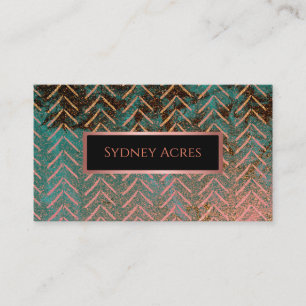 Rustic Copper and Teal Marble Chevron Business Card
