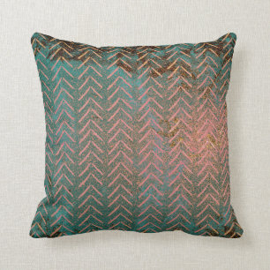 Rustic Copper and Teal Marble Chevron Throw Pillow