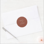 Rustic Copper Editorial Modern Wedding Classic Round Sticker<br><div class="desc">This design is part of a simple and modern editorial wedding invitation suite in a rustic shade of copper.</div>