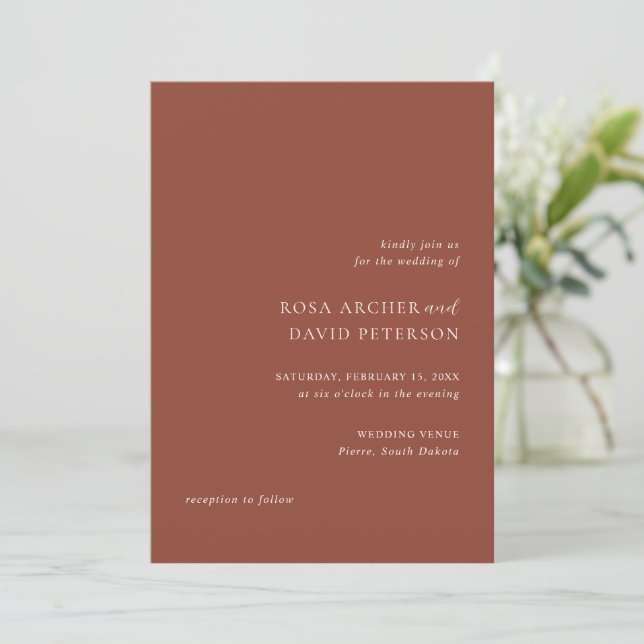 Rustic Copper Editorial Modern Wedding Invitation (Standing Front)