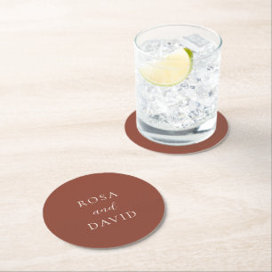 Rustic Copper Editorial Modern Wedding Round Paper Coaster