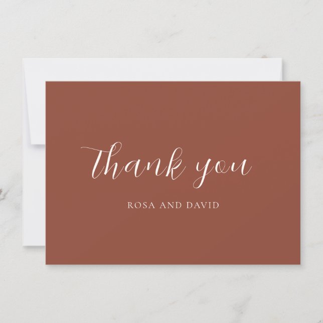Rustic Copper Editorial Modern Wedding Thank You Card (Front)