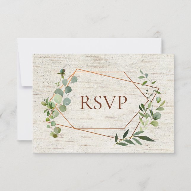 Rustic Copper Geometric Eucalyptus Birch Meal RSVP Invitation (Front)