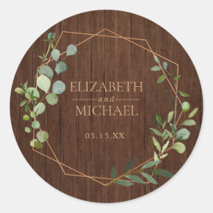 Rustic Copper Geometric Eucalyptus Wedding Sticker