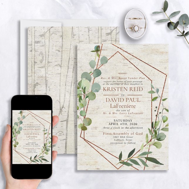 Rustic Copper Geometric Greenery Elegant Wedding Invitation (Creator Uploaded)
