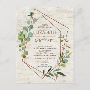 Rustic Copper Geometric Greenery Postcard Wedding