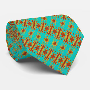 Rustic Copper Red Turquoise Green Pattern Tie
