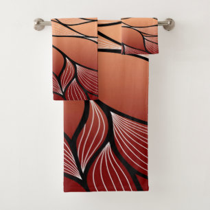 Rustic Coppery Bronze Leave Pattern  Bath Towel Set