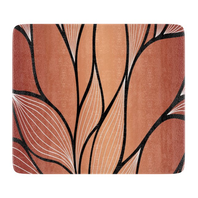Rustic Coppery Bronze Leave Pattern Glass Cutting Board (Front)
