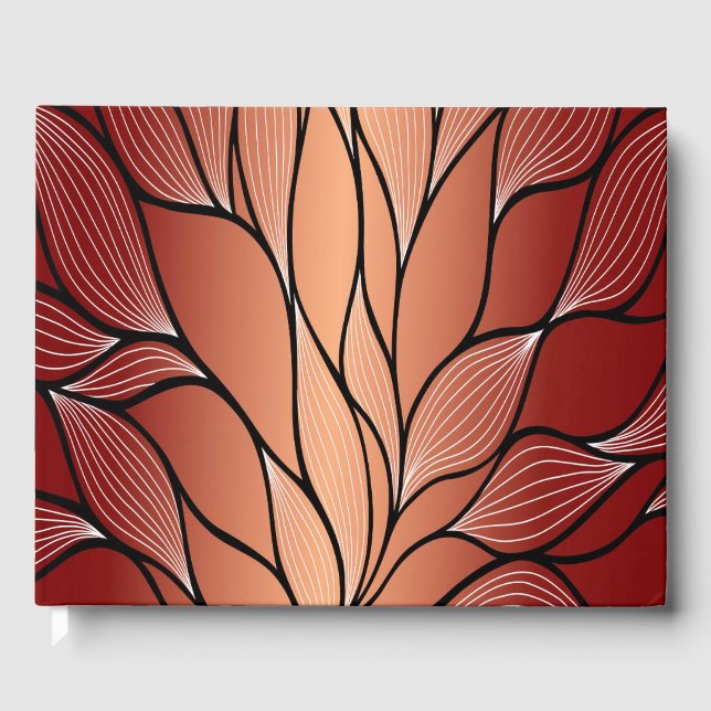 Rustic Coppery Bronze Leave Pattern  Guest Book (Front)