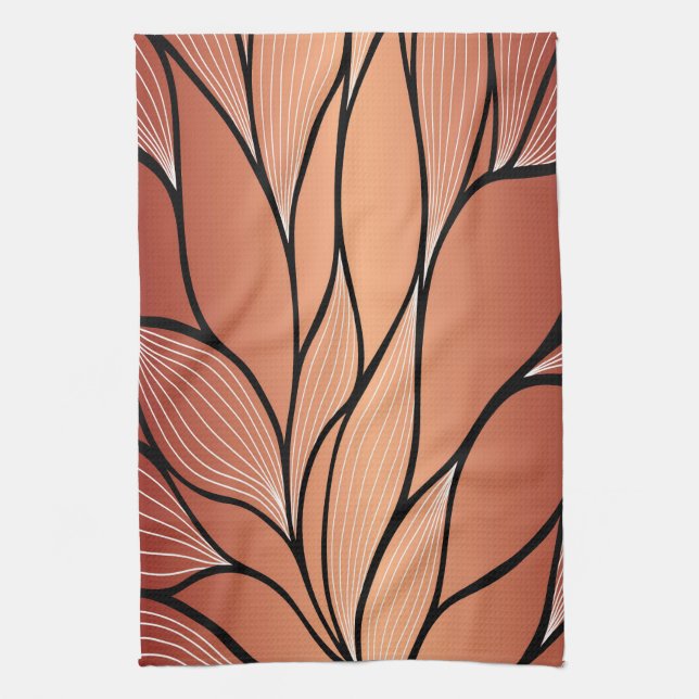 Rustic Coppery Bronze Leave Pattern  Kitchen Towel (Vertical)