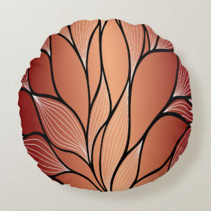 Rustic Coppery Bronze Leave Pattern Round Pillow