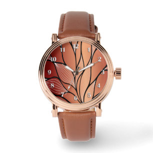 Rustic Coppery Bronze Leave Pattern  Watch