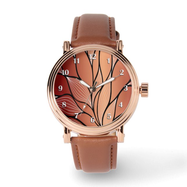 Rustic Coppery Bronze Leave Pattern  Watch (Front)