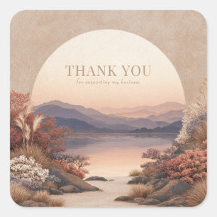 Rustic Coral Bloom Lake Mountain Arch Landscape Square Sticker
