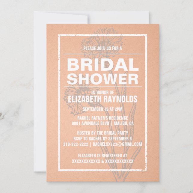Rustic Coral Bridal Shower Invitations (Front)