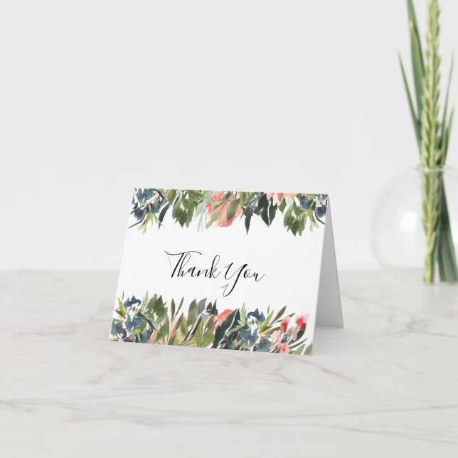 Rustic Coral Floral Mariage Photo Carte de remerci (Devant)