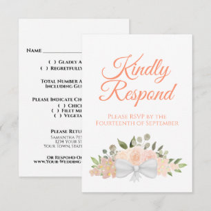 Rustic Coral Peach Floral Bouquet Wedding RSVP Card