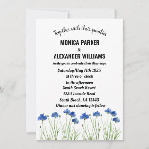 Rustic Cornflowers Wildflowers Floral Wedding Invitation