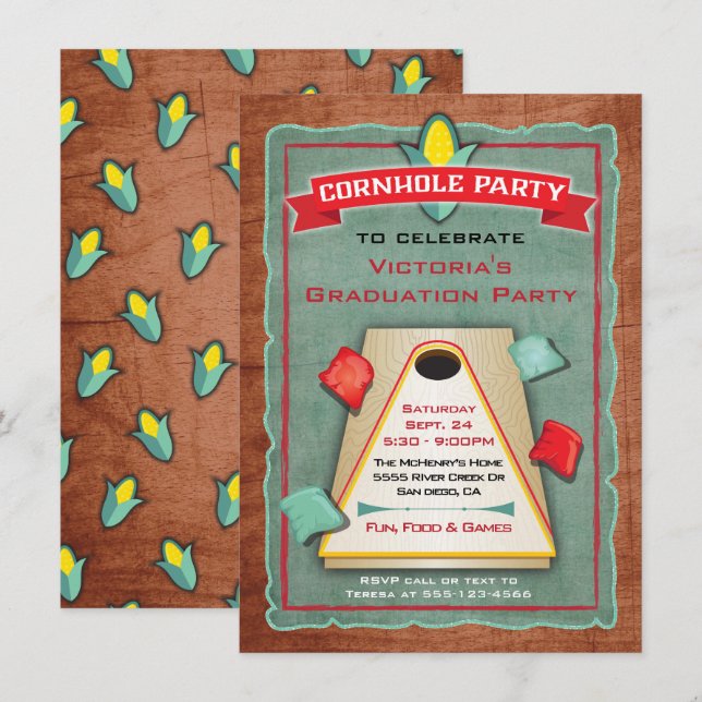 Rustic Cornhole Bean Bag Toss Party Invitation (Front/Back)