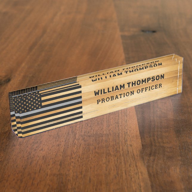 Rustic Correctional Officer Thin Grey Line Wood Nameplate (Side)