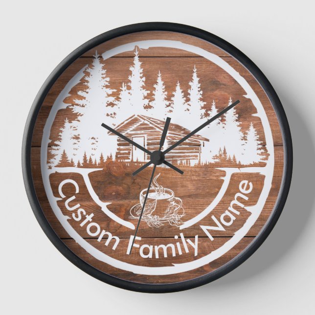 Rustic Cottage Cabin Barn | Custom Family Name Clock (Front)