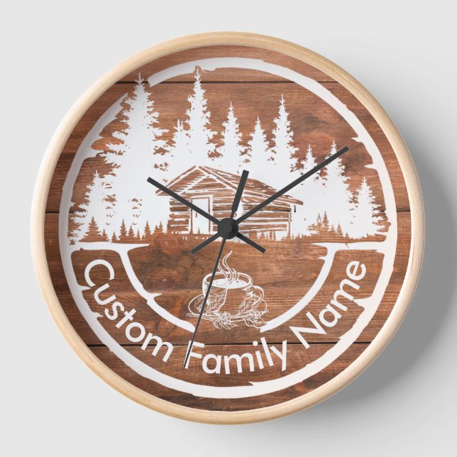 Rustic Cottage Cabin Barn | Custom Family Name Clock (Front)