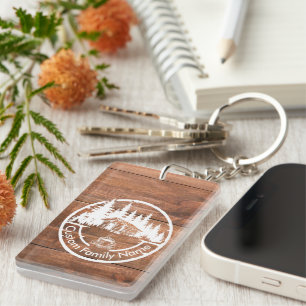 Rustic Cottage Cabin Barn Custom Family Name Keychain