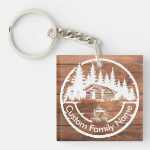 Rustic Cottage Cabin Barn Custom Family Name Keychain