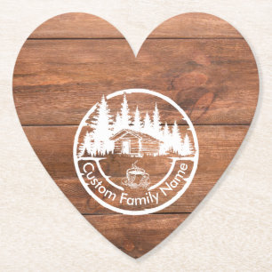Rustic Cottage Cabin Barn Custom Family Name Paper Coaster