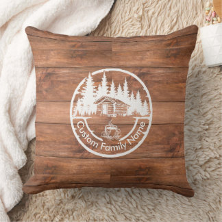 Rustic Cottage Cabin Barn | Custom Family Name Throw Pillow