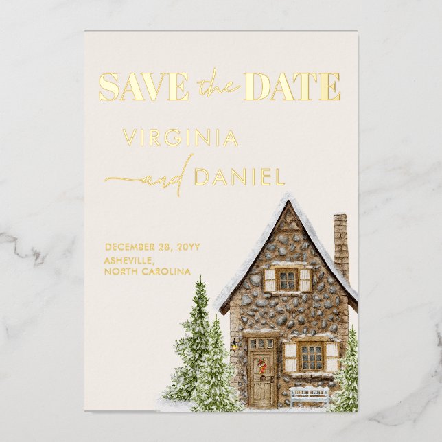 Rustic Cottage Cabin Winter Holiday Save The Date (Front)